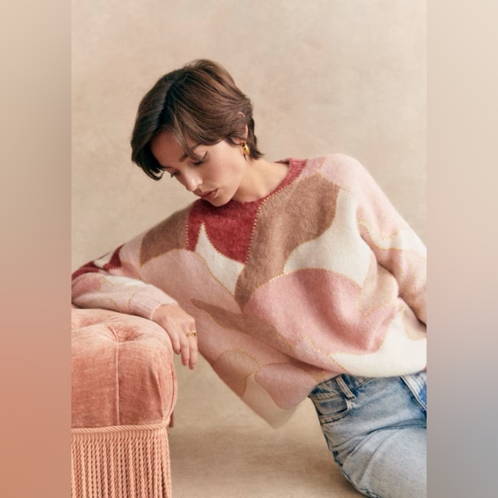 Sezane Hollie Jumper Pink Foliage Print S